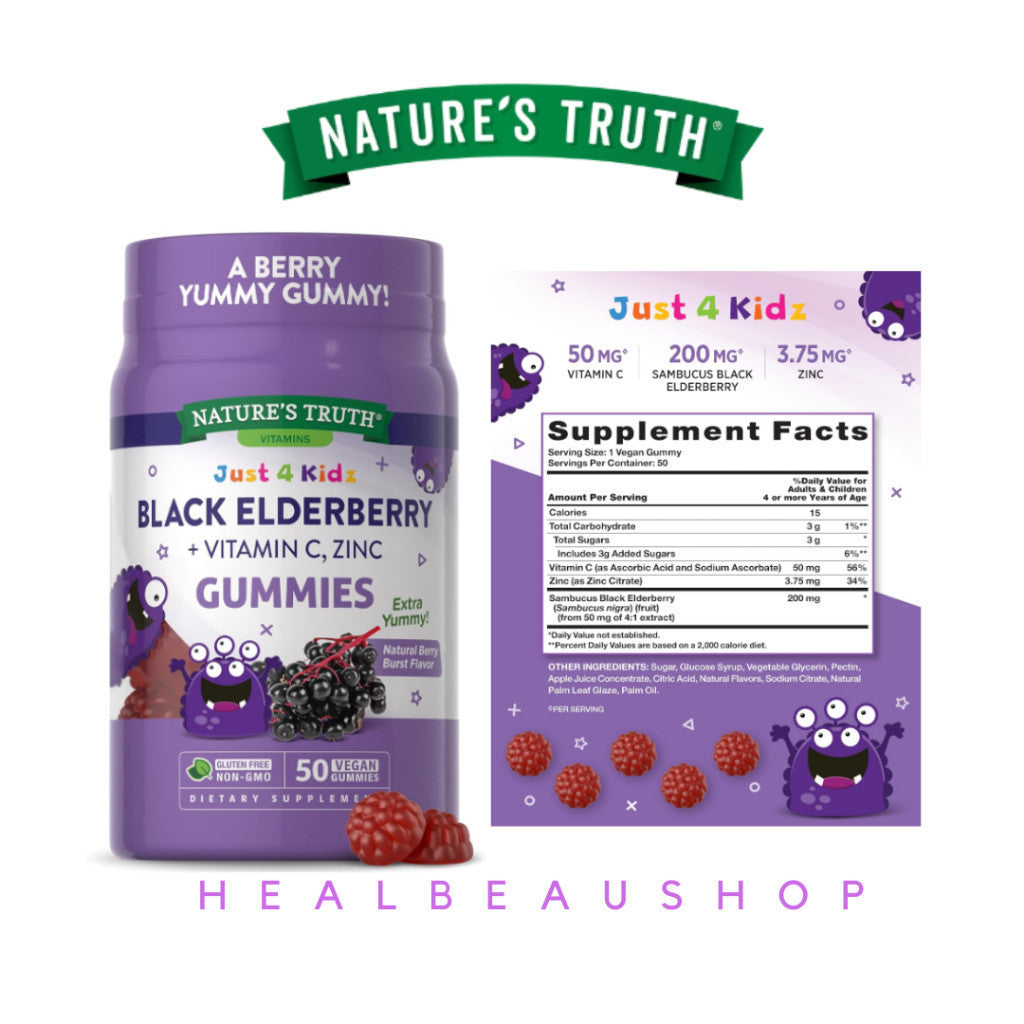 Nature's Truth Kids Probiotic Multivitamin Elderberry Melatonin Vitamin C Zinc