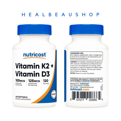 Nutricost MK7 MK4 K2 100mcg D3 5000iu 120 & 240 Softgels Suplemen Daya Tahan Tubuh