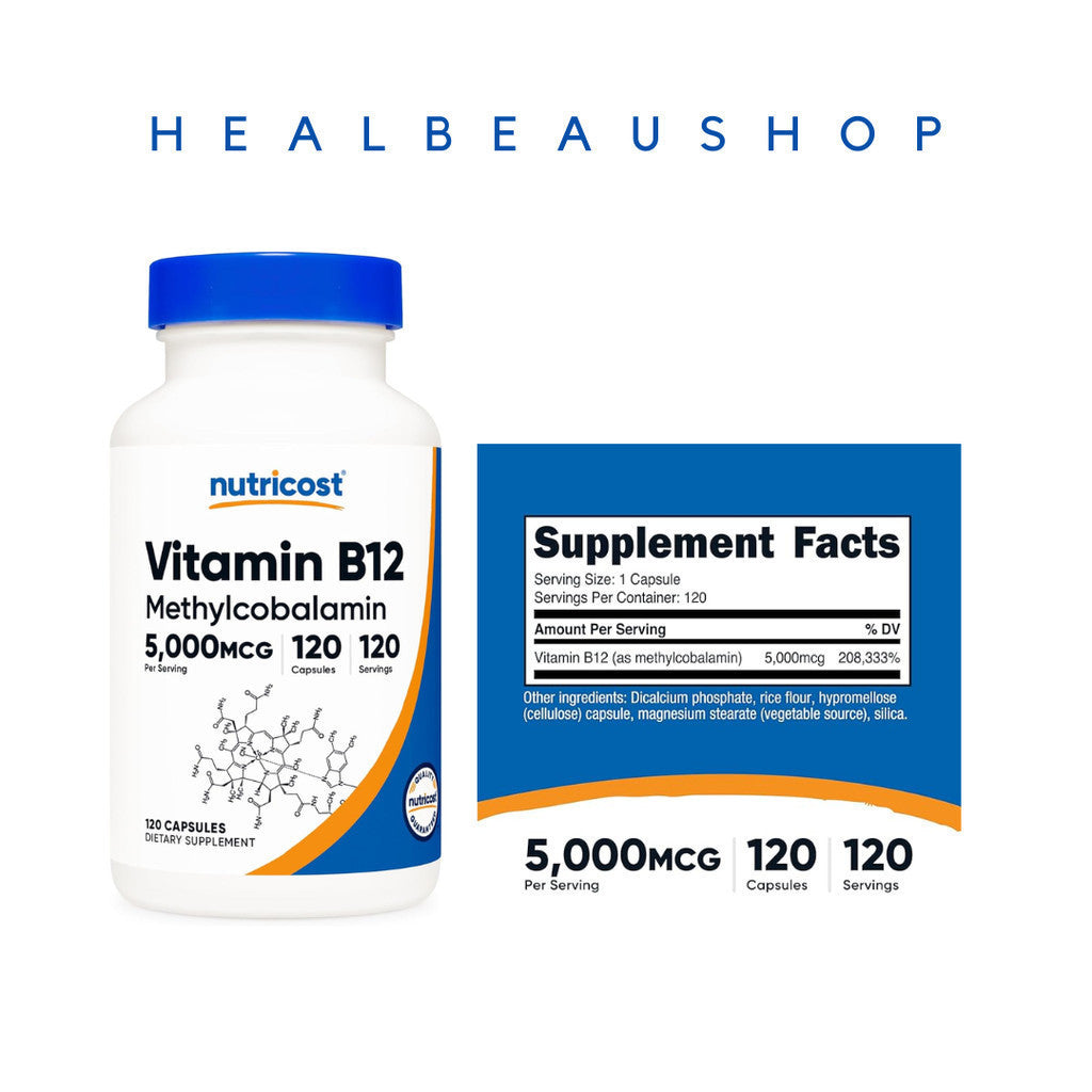 Nutricost Vitamin B12 (Methylcobalamin) 1000 2000 5000mcg 120caps Syaraf Kulit Sel Darah Merah
