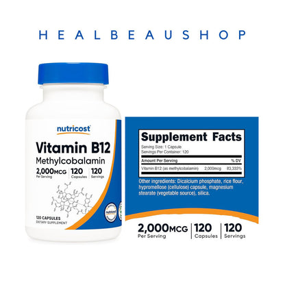 Nutricost Vitamin B12 (Methylcobalamin) 1000 2000 5000mcg 120caps Syaraf Kulit Sel Darah Merah