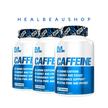 EVL Nutrition Caffeine 200mg 100tabs Suplemen Energi Fokus Ori USA