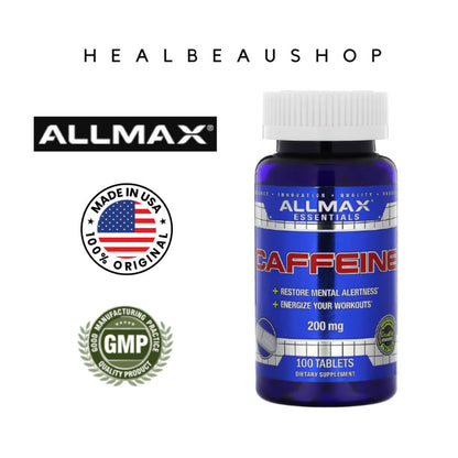 Allmax Caffeine 200mg 100tablet Stamina Performa Ketajaman Otak Ori USA