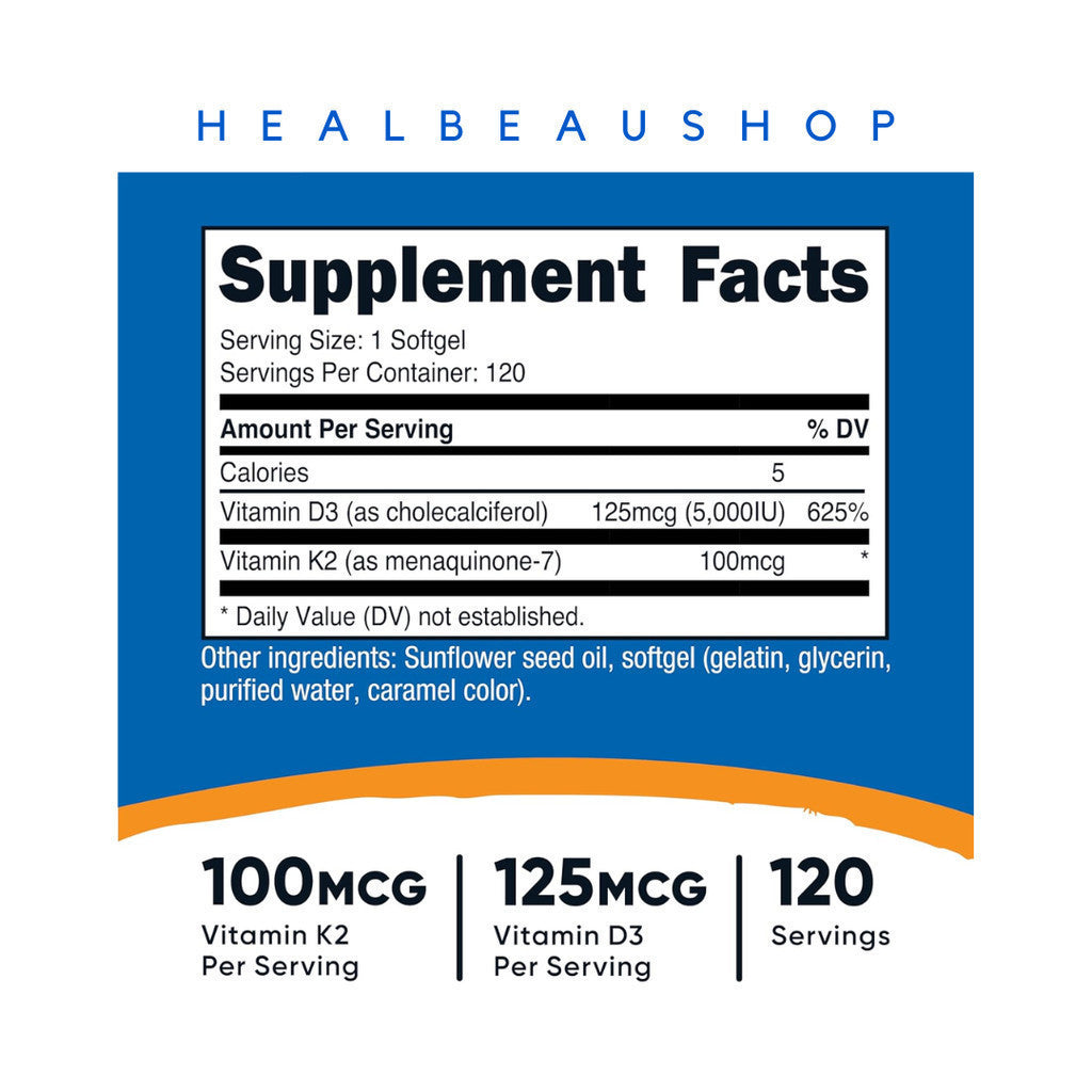 Nutricost MK7 MK4 K2 100mcg D3 5000iu 120 & 240 Softgels Suplemen Daya Tahan Tubuh