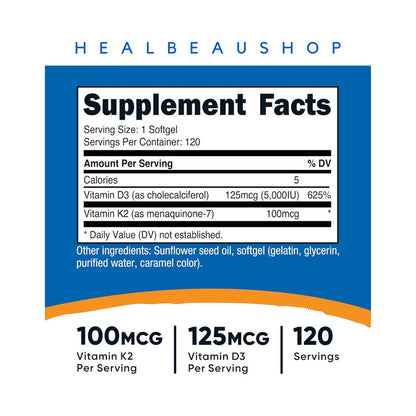 Nutricost MK7 MK4 K2 100mcg D3 5000iu 120 & 240 Softgels Suplemen Daya Tahan Tubuh
