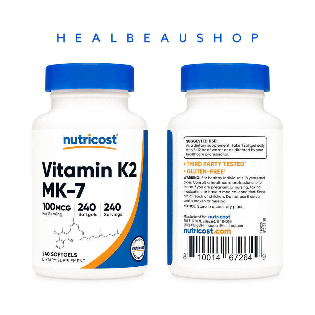Nutricost MK7 MK4 K2 100mcg D3 5000iu 120 & 240 Softgels Suplemen Daya Tahan Tubuh