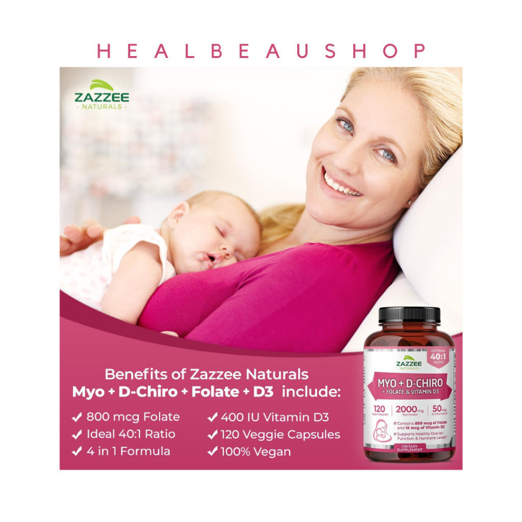 Zazzee Myo D-Chiro 40:1 Inositol Vitex 500mg 120caps Halal Original USA