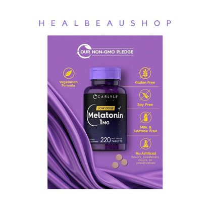Carlyle Melatonin 1mg 220tab Suplemen Insomnia Gelisah Ori USA