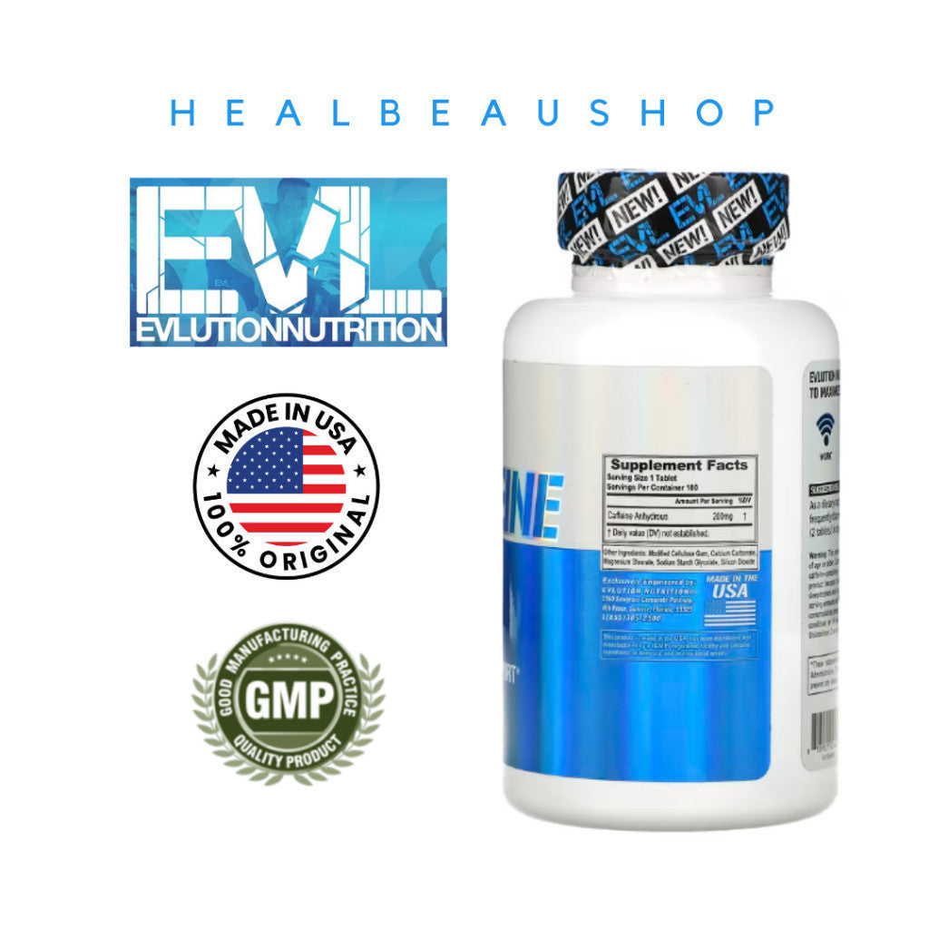 EVL Nutrition Caffeine 200mg 100tabs Suplemen Energi Fokus Ori USA