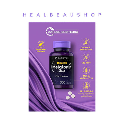 Carlyle Melatonin 3mg 300tab Suplemen Insomnia Depresi Gelisah Ori USA