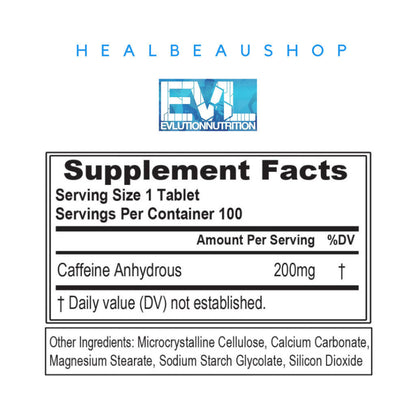 EVL Nutrition Caffeine 200mg 100tabs Suplemen Energi Fokus Ori USA