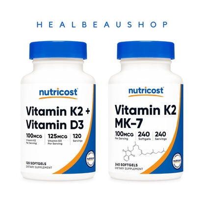 Nutricost MK7 MK4 K2 100mcg D3 5000iu 120 & 240 Softgels Suplemen Daya Tahan Tubuh
