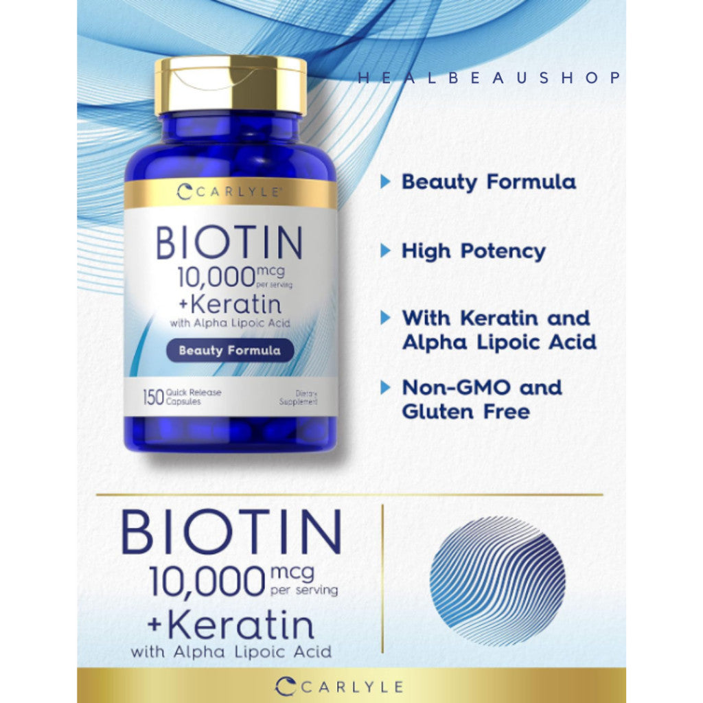 Carlyle Biotin 10.000 & 5.000 Mcg Keratin Alpha Lipoic Acid 150caps Original USA