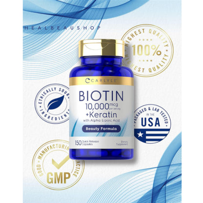 Carlyle Biotin 10.000 & 5.000 Mcg Keratin Alpha Lipoic Acid 150caps Original USA