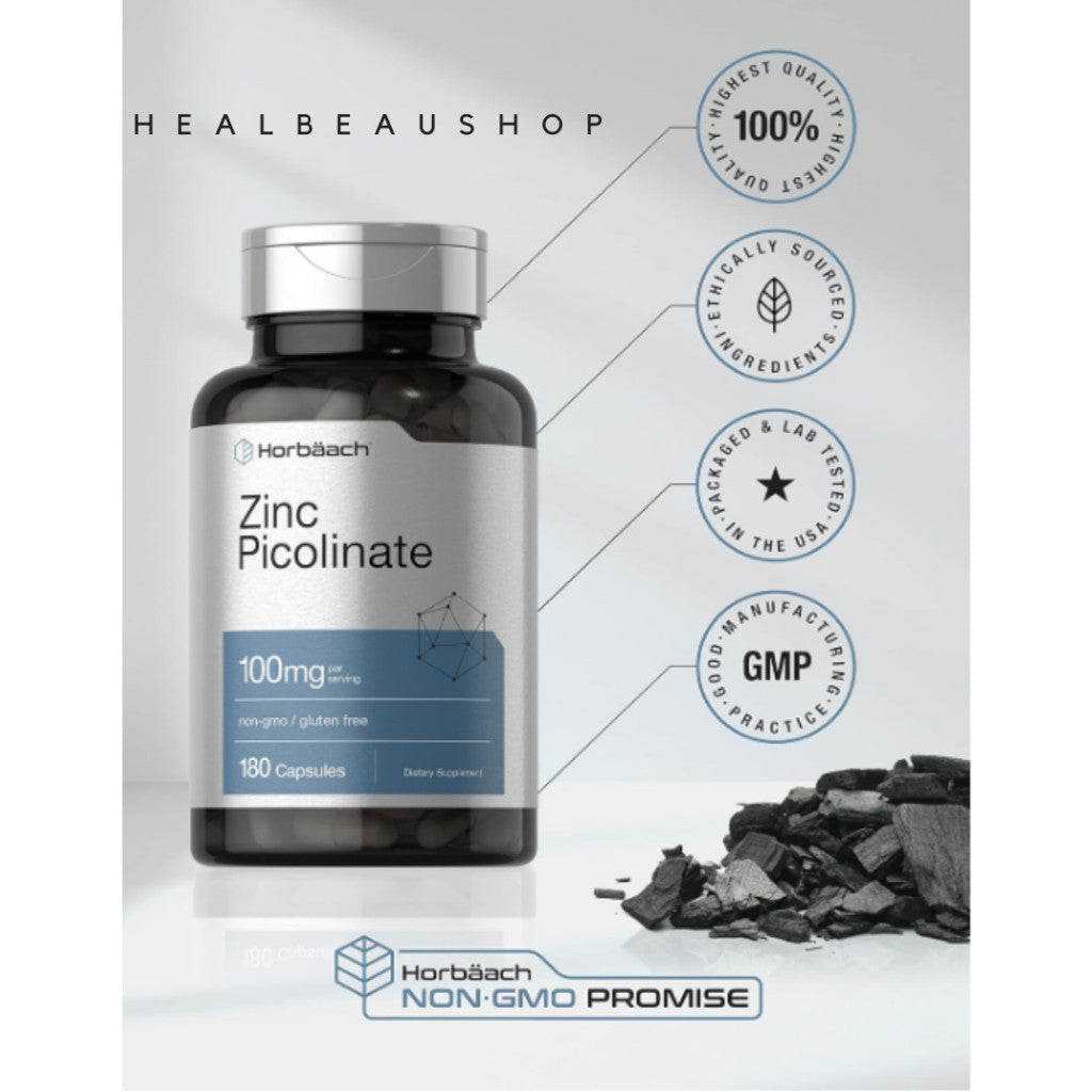 Horbaach Zinc Picolinate 100mg 180 caps Imun Antioksidan Original USA