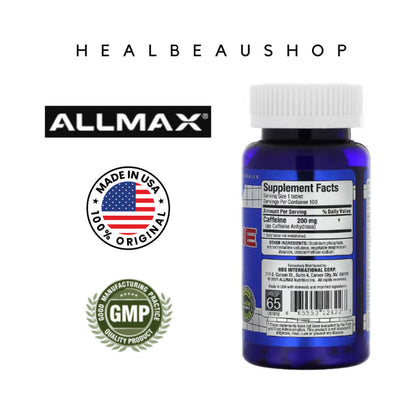Allmax Caffeine 200mg 100tablet Stamina Performa Ketajaman Otak Ori USA