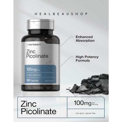 Horbaach Zinc Picolinate 100mg 180 caps Imun Antioksidan Original USA