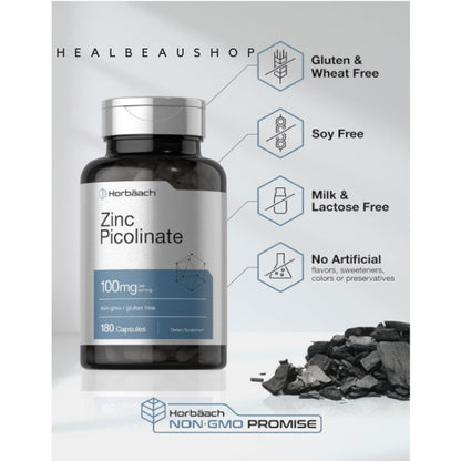 Horbaach Zinc Picolinate 100mg 180 caps Imun Antioksidan Original USA
