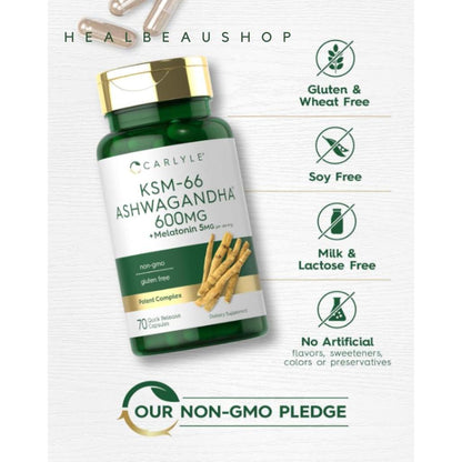 Carlyle Ashwagandha 600mg Melatonin 5mg Insomnia Stress Ori USA
