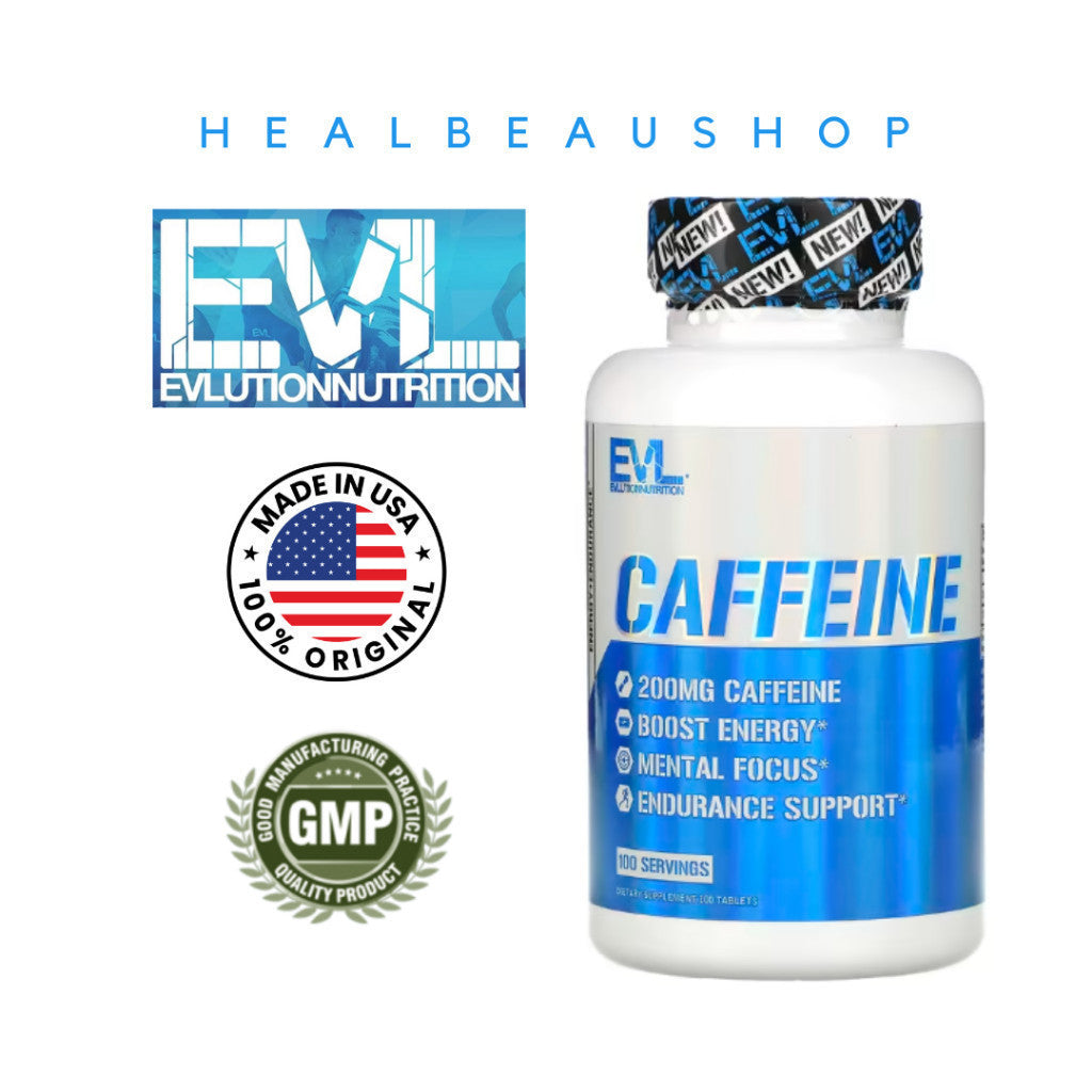 EVL Nutrition Caffeine 200mg 100tabs Suplemen Energi Fokus Ori USA