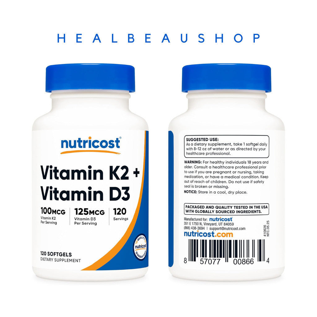 Nutricost MK7 MK4 K2 100mcg D3 5000iu 120 & 240 Softgels Suplemen Daya Tahan Tubuh