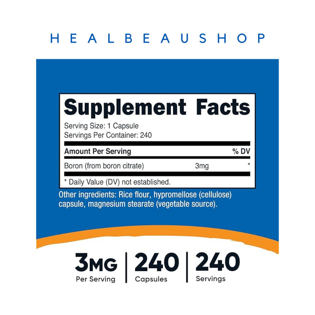 Nutricost Boron 10 mg / 5 mg / 3 mg – 240 Capsules | Bone, Joint & Muscle Support Supplement