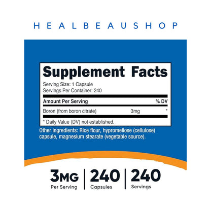 Nutricost Boron 10 mg / 5 mg / 3 mg – 240 Capsules | Bone, Joint & Muscle Support Supplement