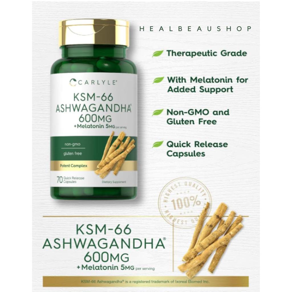 Carlyle Ashwagandha 600mg Melatonin 5mg Insomnia Stress Ori USA