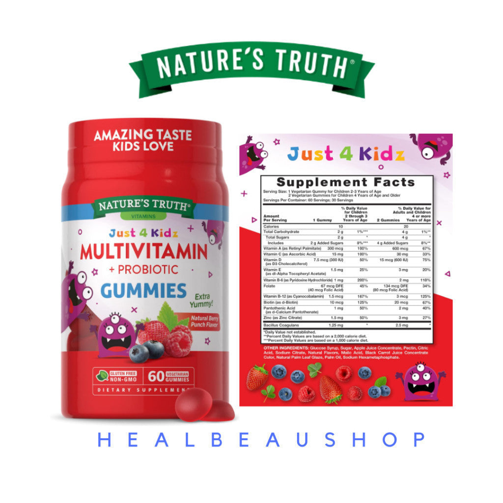 Nature's Truth Kids Probiotic Multivitamin Elderberry Melatonin Vitamin C Zinc