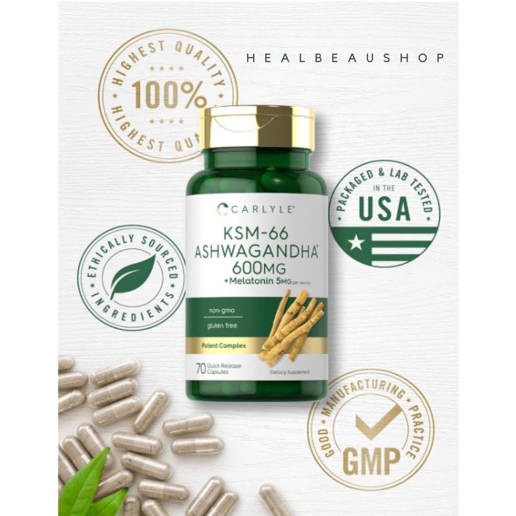 Carlyle Ashwagandha 600mg Melatonin 5mg Insomnia Stress Ori USA