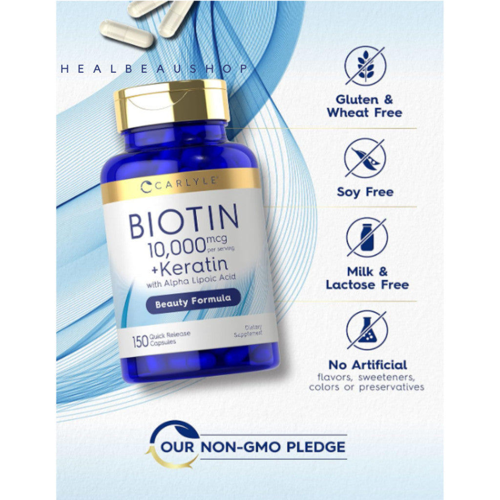 Carlyle Biotin 10.000 & 5.000 Mcg Keratin Alpha Lipoic Acid 150caps Original USA